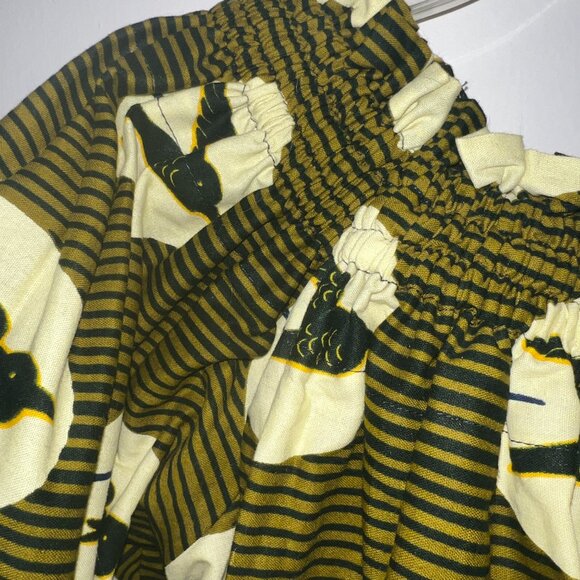 Off the Shoulder Dress Hand Made with African Block Print Fabric - Black Birds - Picture 4 of 15